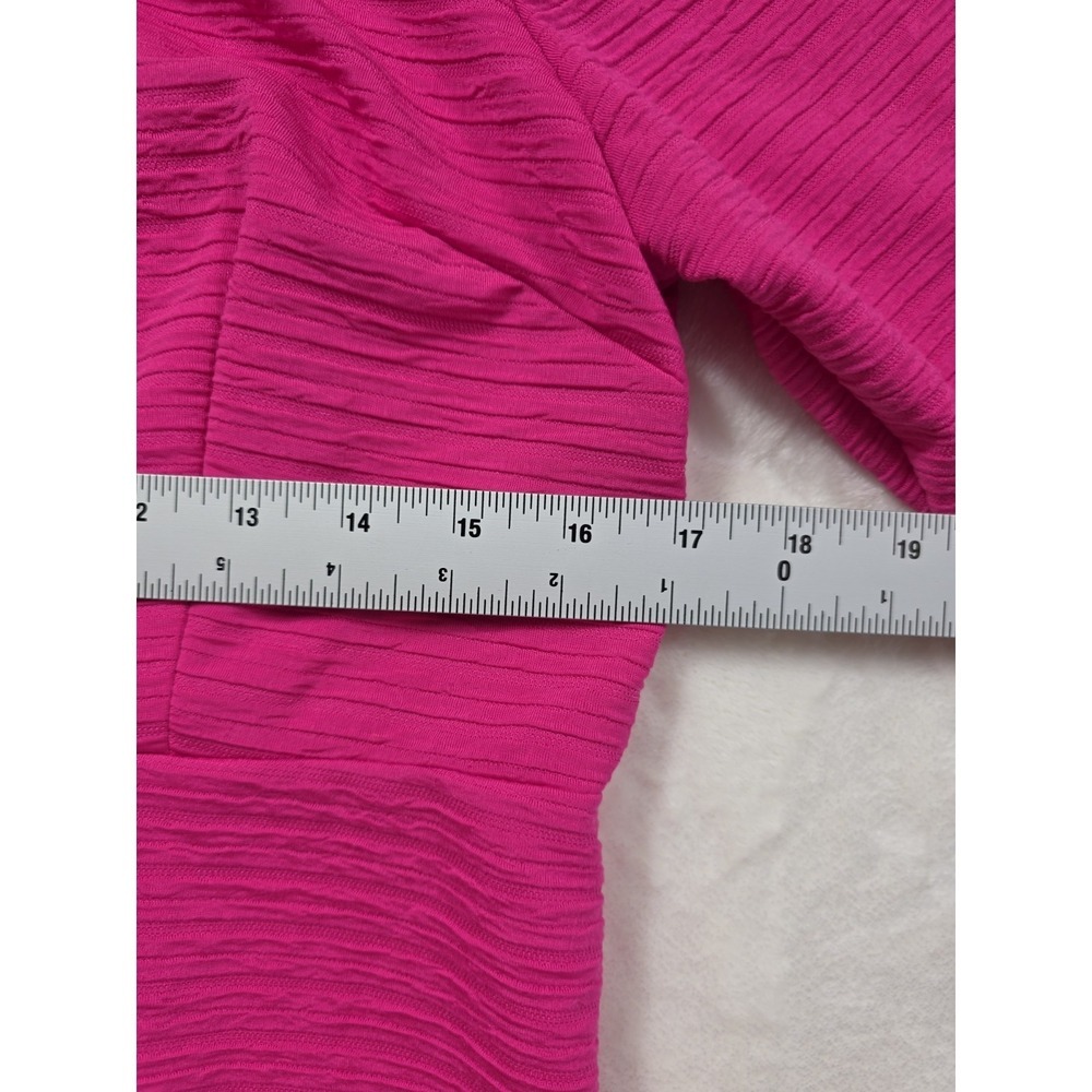 NWT NY Collection Pink Pearl Neck Shift Dress Large L Hot Pink Bell Sleeve - Picture 7 of 11